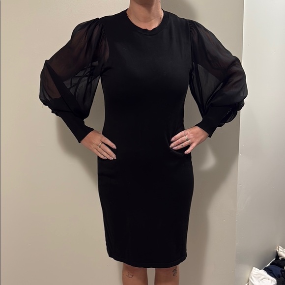 Calvin Klein Black Dress with Sheer Sleeves - Picture 1 of 6